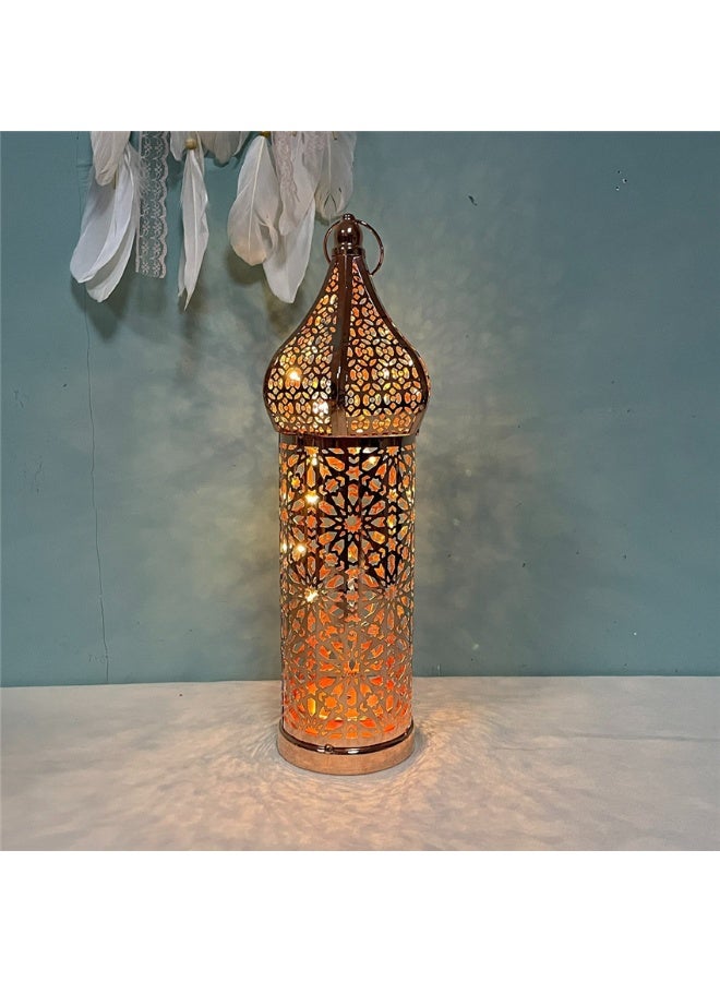 Ramadan Lantern Candle Holder, Metal Eid Mubarak Lantern Decor Lights, Moroccan Hollowed Lantern Lighting Decoration for Home Table Party Ramadan Tabletop, 10*10*35cm (Gold -L) - Image 2